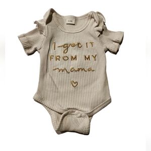 I Got It From My Mama Ruffled Sleeve White & Gold Ribbed Onsie Size 0-3 months